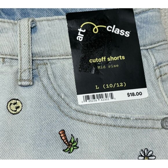 Art Class Girl's Mid Rise Light Wash Embroidered Cut Off Jean Shorts Size L 1012 - Picture 3 of 11